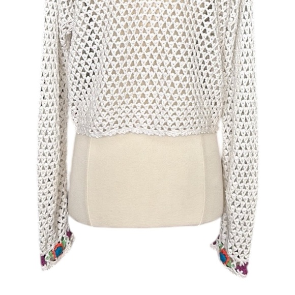 Vintage Hand Knit 3D Floral Crocheted Cardigan Cropped Bohemian Girly Size Large - Picture 9 of 16